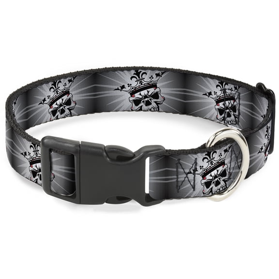Buckle-Down Pet Collar, Dog Collar Plastic Buckle, King Skull Blocks Rays Grays, 9.5 to 13 Inches 1.0 Inch Wide