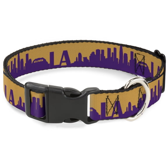 Buckle-Down Pet Collar, Dog Collar Plastic Buckle, LA Los Angeles Solid Skyline Gold Purple, 9.5 to 14.5 Inches 0.5 Inch Wide