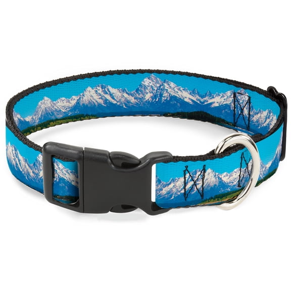 Buckle-Down Pet Collar, Dog Collar Plastic Buckle, Landscape Snowy Mountains, 13 to 17 Inches 1.5 Inch Wide