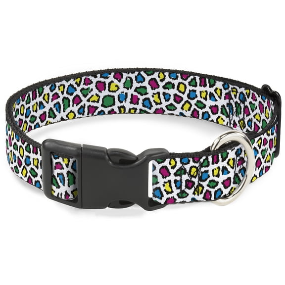 Buckle-Down Pet Collar, Dog Collar Plastic Buckle, Leopard White Multi Color, 20 to 31 Inches 1.5 Inch Wide