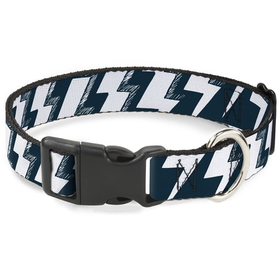 Buckle-Down Pet Collar, Dog Collar Plastic Buckle, Lightning Bolts Sketch Navy White, 8.5 to 12 Inches 0.5 Inch Wide