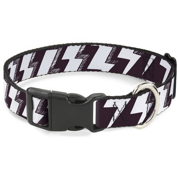 Buckle-Down Pet Collar, Dog Collar Plastic Buckle, Lightning Bolts Sketch Plum White, 9.5 to 13 Inches 1.0 Inch Wide