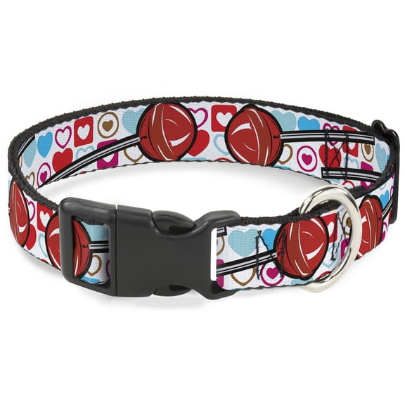Buckle-Down Pet Collar, Dog Collar Plastic Buckle, Lollipop Hearts White, 8.5 to 12 Inches 0.5 Inch Wide