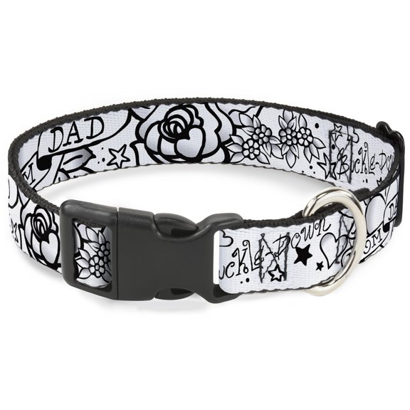 Buckle-Down Pet Collar, Dog Collar Plastic Buckle, Mom Dad Black White, 15 to 24 Inches 1.0 Inch Wide