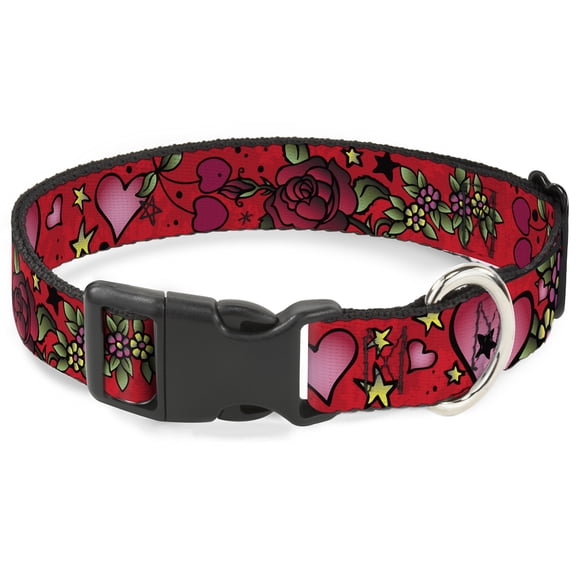 Buckle-Down Pet Collar, Dog Collar Plastic Buckle, Mom Dad Close Up Red, 9.5 to 13 Inches 1.0 Inch Wide
