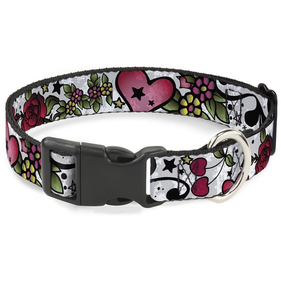 Buckle-Down Pet Collar, Dog Collar Plastic Buckle, Mom Dad Close Up White, 15 to 24 Inches 1.0 Inch Wide