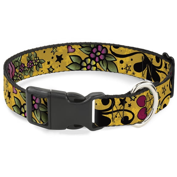Buckle-Down Pet Collar, Dog Collar Plastic Buckle, Mom Dad Close Up Yellow, 15 to 24 Inches 1.0 Inch Wide