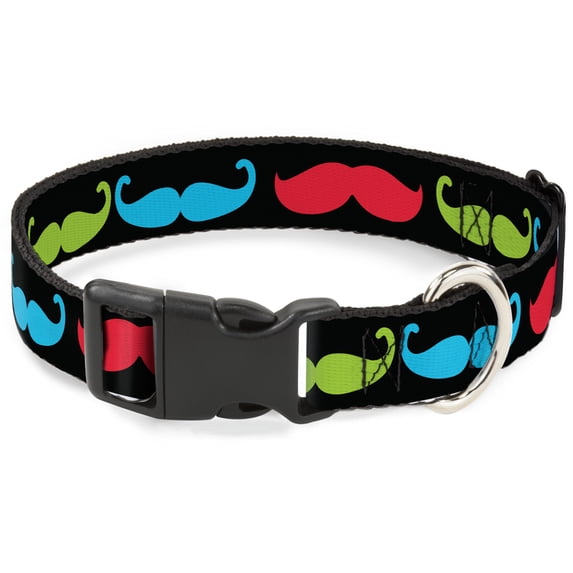 Buckle-Down Pet Collar, Dog Collar Plastic Buckle, Mustaches Black Multi Color, 16 to 23 Inches 1.5 Inch Wide