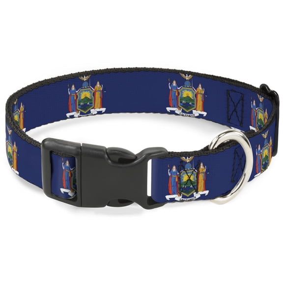 Buckle-Down Pet Collar, Dog Collar Plastic Buckle, New York Flag Continuous, 7 to 8.5 Inches 0.5 Inch Wide