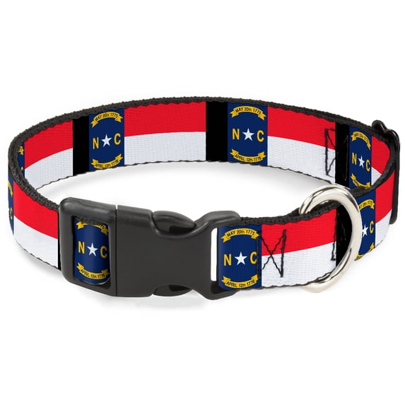 Buckle-Down Pet Collar, Dog Collar Plastic Buckle, North Carolina Flag Black, 7 to 8.5 Inches 0.5 Inch Wide