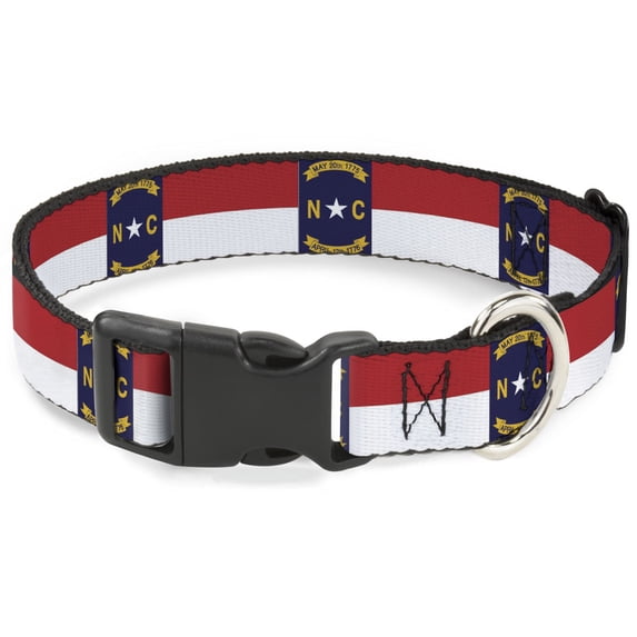 Buckle-Down Pet Collar, Dog Collar Plastic Buckle, North Carolina Flag Continuous Repeat, 9.5 to 14.5 Inches 0.5 Inch Wide