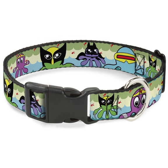 Buckle-Down Pet Collar, Dog Collar Plastic Buckle, Octopus Superhero Cartoon, 7 to 8.5 Inches 0.5 Inch Wide
