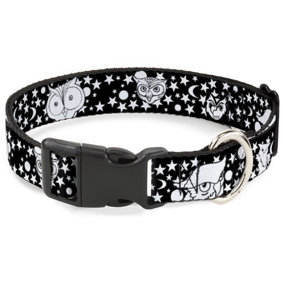 Buckle-Down Pet Collar, Dog Collar Plastic Buckle, Owl Expressions Black White, 15 to 24 Inches 1.0 Inch Wide