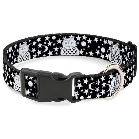 Buckle-Down Pet Collar, Dog Collar Plastic Buckle, Owls Black White, 11 to 16.5 Inches 1.0 Inch Wide