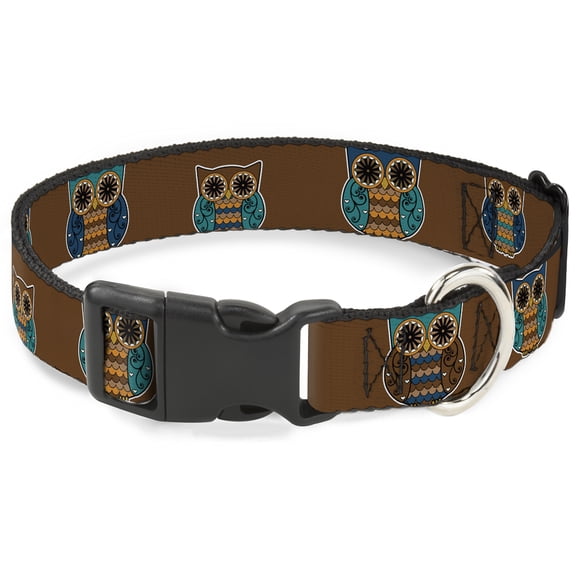 Buckle-Down Pet Collar, Dog Collar Plastic Buckle, Owls Brown Pastel, 7 to 8.5 Inches 0.5 Inch Wide