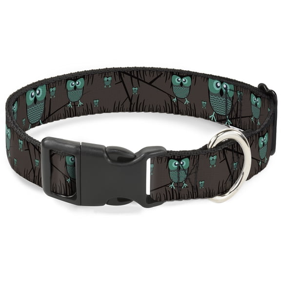Buckle-Down Pet Collar, Dog Collar Plastic Buckle, Owls In Trees Turquoise, 7 to 8.5 Inches 0.5 Inch Wide