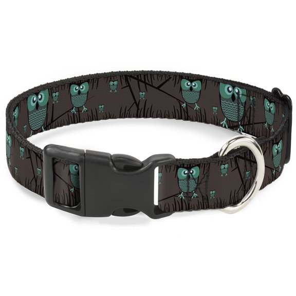 Buckle-Down Pet Collar, Dog Collar Plastic Buckle, Owls In Trees Turquoise, 9.5 to 13 Inches 1.0 Inch Wide