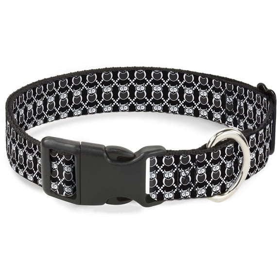 Buckle-Down Pet Collar, Dog Collar Plastic Buckle, Owls Monogram Black White, 9.5 to 14.5 Inches 0.5 Inch Wide