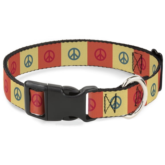 Buckle-Down Pet Collar, Dog Collar Plastic Buckle, Peace Blocks Red Yellow Blue, 15 to 24 Inches 1.0 Inch Wide