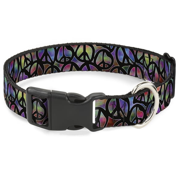 Buckle-Down Pet Collar, Dog Collar Plastic Buckle, Peace Psychedelic, 15 to 24 Inches 1.0 Inch Wide
