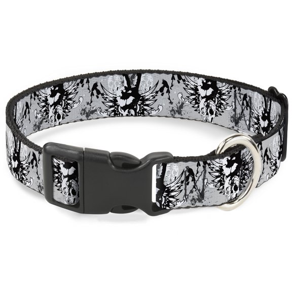 Buckle-Down Pet Collar, Dog Collar Plastic Buckle, Peace Wings Gray, 15 to 24 Inches 1.0 Inch Wide