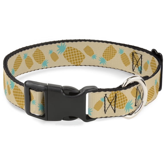 Buckle-Down Pet Collar, Dog Collar Plastic Buckle, Pineapples Rotating Tan, 9.5 to 13 Inches 1.0 Inch Wide