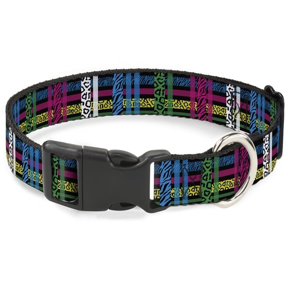 Buckle-Down Pet Collar, Dog Collar Plastic Buckle, Plaid Black Neon Animal Skins, 15 to 24 Inches 1.0 Inch Wide