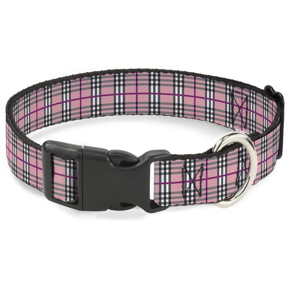 Buckle-Down Pet Collar, Dog Collar Plastic Buckle, Plaid Pink, 11 to 16.5 Inches 1.0 Inch Wide