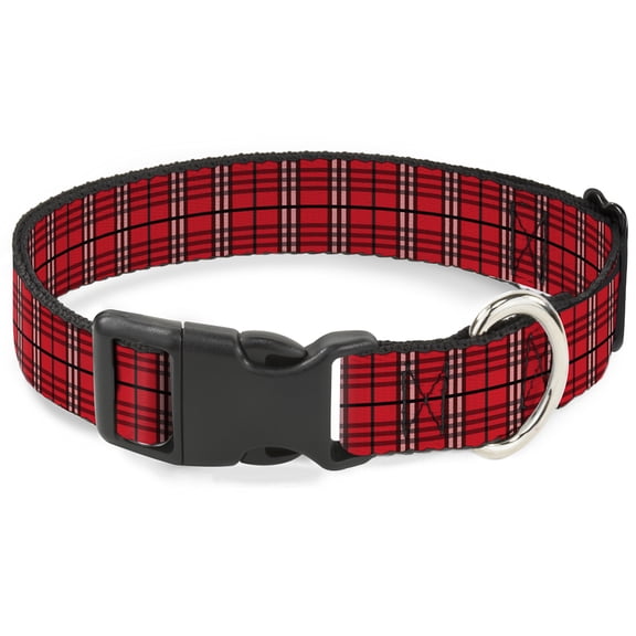 Buckle-Down Pet Collar, Dog Collar Plastic Buckle, Plaid Red, 7 to 8.5 Inches 0.5 Inch Wide