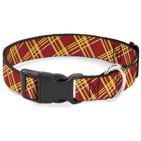 Buckle-Down Pet Collar, Dog Collar Plastic Buckle, Plaid X Fluorescent Oranges Pinks Yellow, 15 to 24 Inches 1.0 Inch Wide