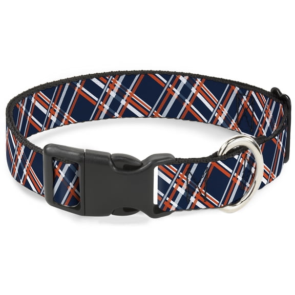 Buckle-Down Pet Collar, Dog Collar Plastic Buckle, Plaid X Navy Orange White, 9.5 to 13 Inches 1.0 Inch Wide