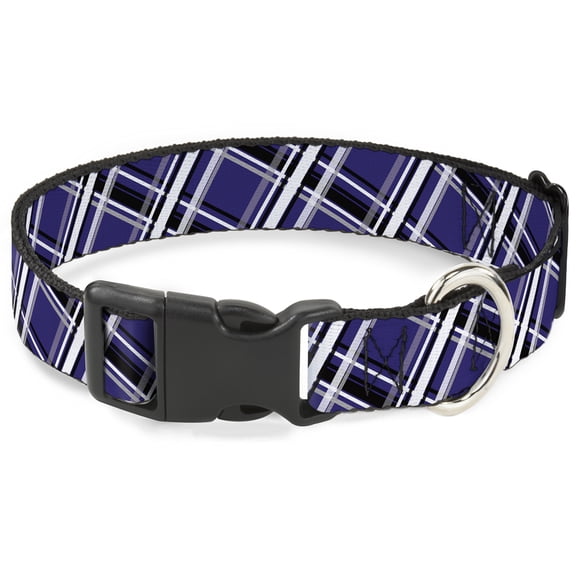 Buckle-Down Pet Collar, Dog Collar Plastic Buckle, Plaid X Purple Gray White Black, 8.5 to 12 Inches 0.5 Inch Wide