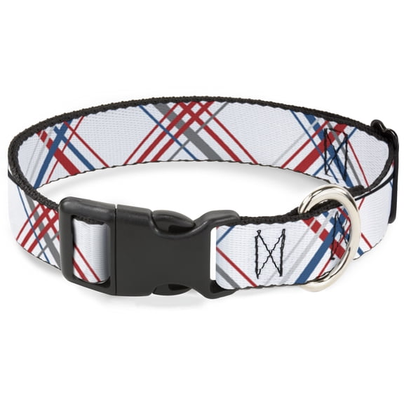 Buckle-Down Pet Collar, Dog Collar Plastic Buckle, Plaid X White Red Turquoise Gray, 9.5 to 14.5 Inches 0.5 Inch Wide