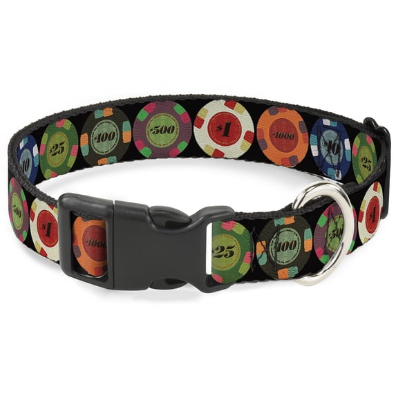 Buckle-Down Pet Collar, Dog Collar Plastic Buckle, Poker Chips, 13 to 17 Inches 1.5 Inch Wide