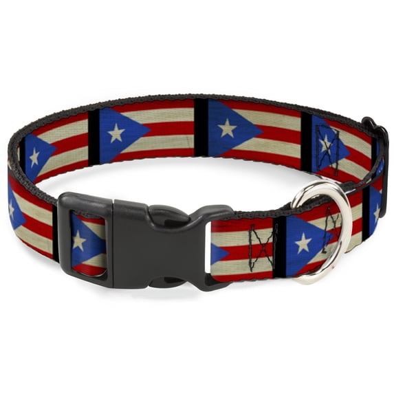Buckle-Down Pet Collar, Dog Collar Plastic Buckle, Puerto Rico Flag Weathered, 8.5 to 12 Inches 0.5 Inch Wide