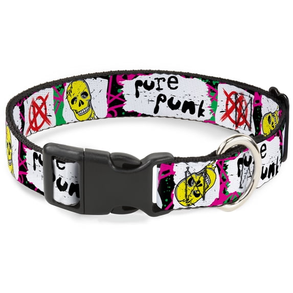 Buckle-Down Pet Collar, Dog Collar Plastic Buckle, Pure Punk Safety Pins Black Fuchsia White, 9.5 to 13 Inches 1.0 Inch Wide