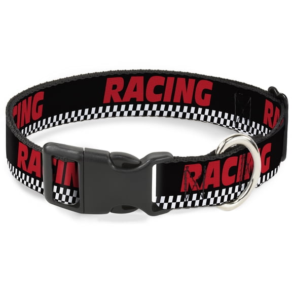 Buckle-Down Pet Collar, Dog Collar Plastic Buckle, Racing Checker Black White Red, 8.5 to 12 Inches 0.5 Inch Wide