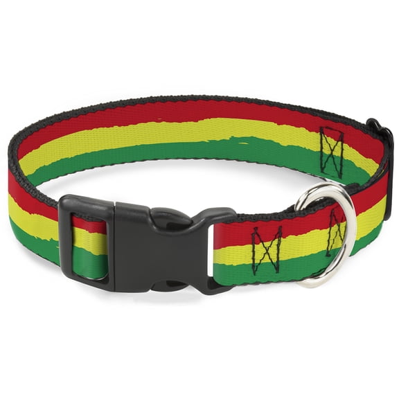 Buckle-Down Pet Collar, Dog Collar Plastic Buckle, Rasta Stripes Painted Green Yellow Red, 11 to 16.5 Inches 1.0 Inch Wide