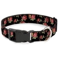 thumbnail image 1 of Buckle-Down Pet Collar, Dog Collar Plastic Buckle, Red Roses Scattered Black, 16 to 23 Inches 1.5 Inch Wide, 1 of 8