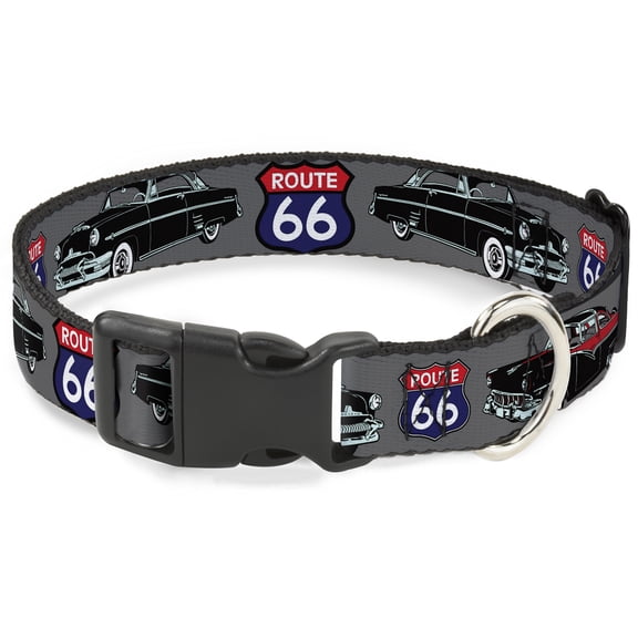 Buckle-Down Pet Collar, Dog Collar Plastic Buckle, Route 66 Classics Gray, 8.5 to 12 Inches 0.5 Inch Wide