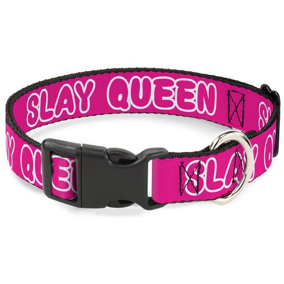 Buckle-Down Pet Collar, Dog Collar Plastic Buckle, Slay Queen Bubble Text Pink White, 15 to 24 Inches 1.0 Inch Wide