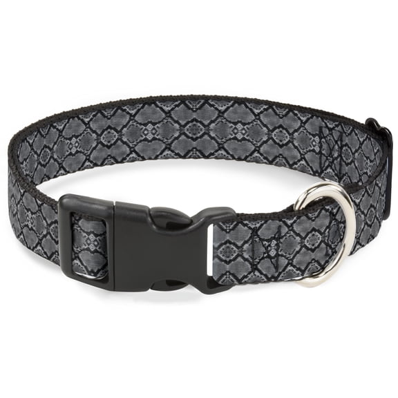 Buckle-Down Pet Collar, Dog Collar Plastic Buckle, Snake Skin Charcoal Black, 16 to 23 Inches 1.5 Inch Wide