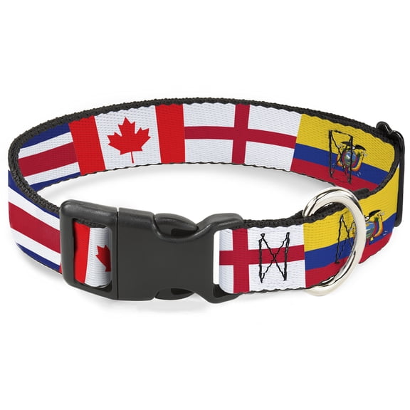Buckle-Down Pet Collar, Dog Collar Plastic Buckle, Soccer Fan World Cup Team Country Flags, 9.5 to 14.5 Inches 0.5 Inch Wide
