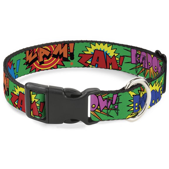 Buckle-Down Pet Collar, Dog Collar Plastic Buckle, Sound Effects Green Multi Color, 15 to 24 Inches 1.0 Inch Wide