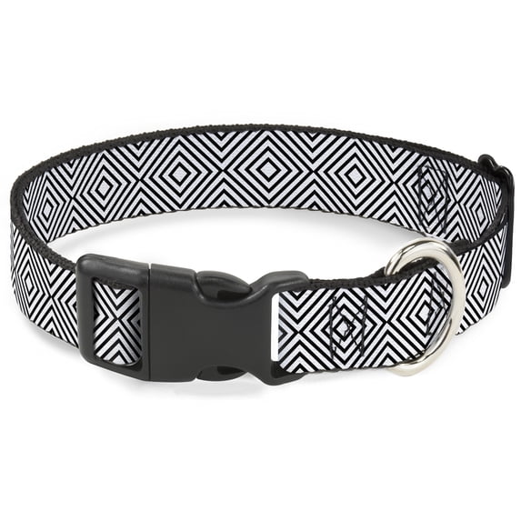 Buckle-Down Pet Collar, Dog Collar Plastic Buckle, Square Lines White Black, 11 to 16.5 Inches 1.0 Inch Wide