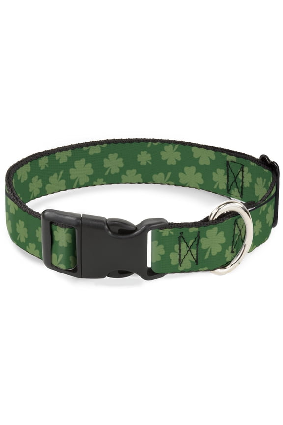Pet Collar, Dog Collar Plastic Buckle, St Pats Clovers Scattered Greens, 9.5 to 14.5 Inches 0.5 Inch Wide