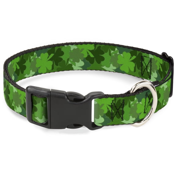 Buckle-Down Pet Collar, Dog Collar Plastic Buckle, St Pats Stacked Shamrocks Greens, 7 to 8.5 Inches 0.5 Inch Wide
