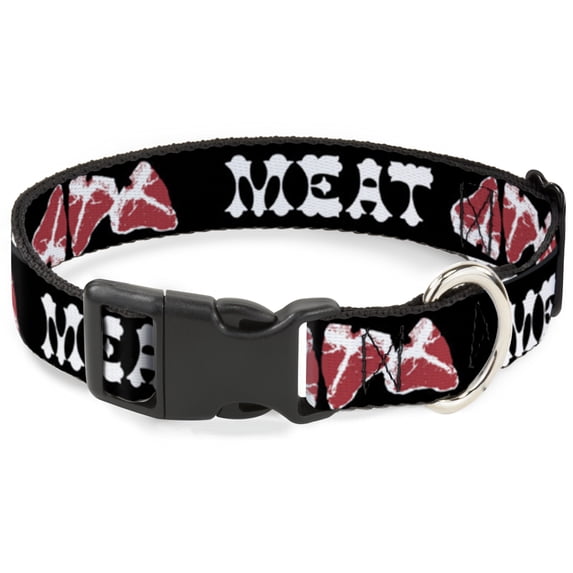 Buckle-Down Pet Collar, Dog Collar Plastic Buckle, Steaks Meat Text, 20 to 31 Inches 1.5 Inch Wide