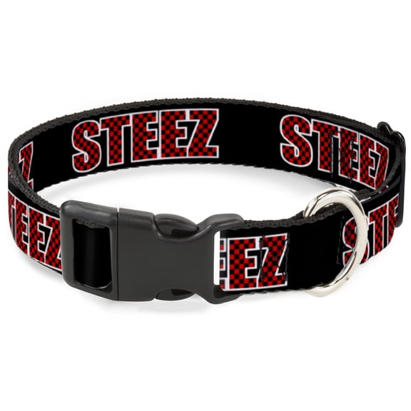 Buckle-Down Pet Collar, Dog Collar Plastic Buckle, Steez Black Checker Black Red, 11 to 16.5 Inches 1.0 Inch Wide
