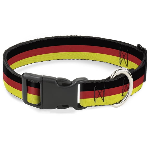 Buckle-Down Pet Collar, Dog Collar Plastic Buckle, Stripes Black Red Yellow, 7 to 8.5 Inches 0.5 Inch Wide